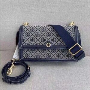 Tory Burch Navy T Monogram Jacquard shoulder bag